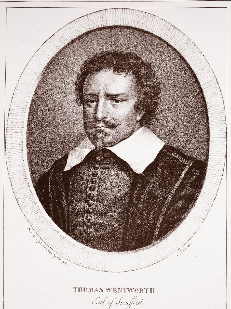 Thomas Wentworth, hrabia Strafford, przypisywany C. Fauconnier, grawerowany przez de Langlume autorstwa Anthony van Dyck