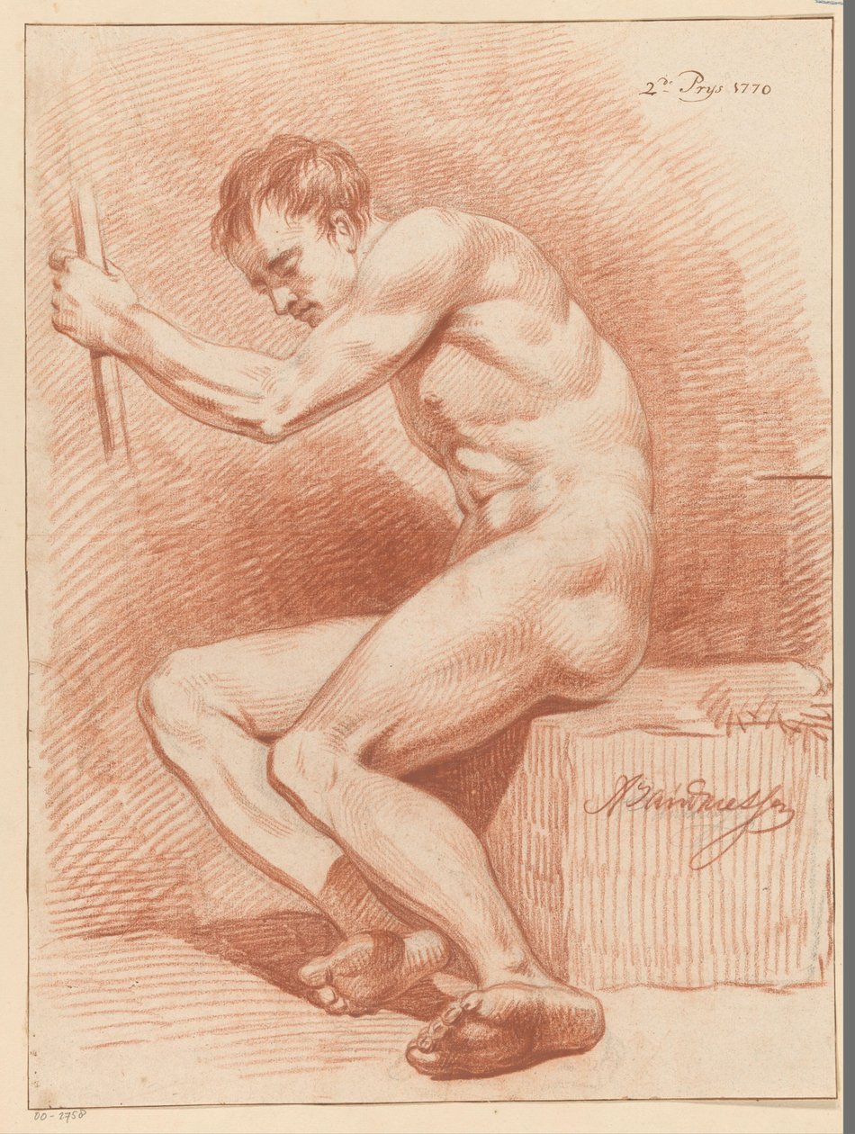 Siedzący mężczyzna nago, widok z boku (II nagroda 1770) autorstwa Anthony Andriessen
