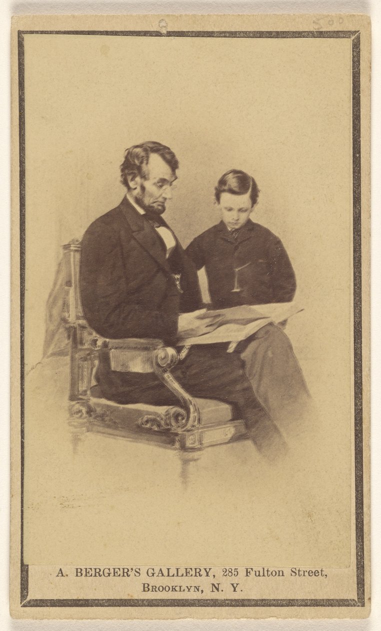 Prezydent Lincoln czytający Biblię swojemu synowi Tadowi autorstwa Anthony Berger