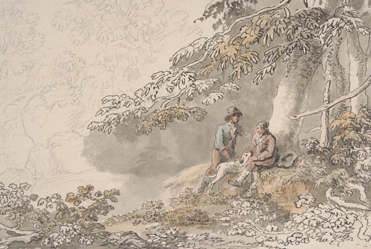 Dwóch chłopców i pies w lesie autorstwa Anthony Devis