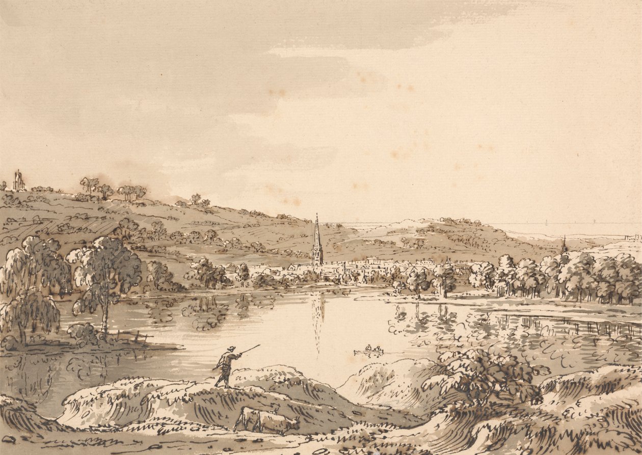 Aldeia vista do outro lado de um Lakepolish autorstwa Anthony Devis