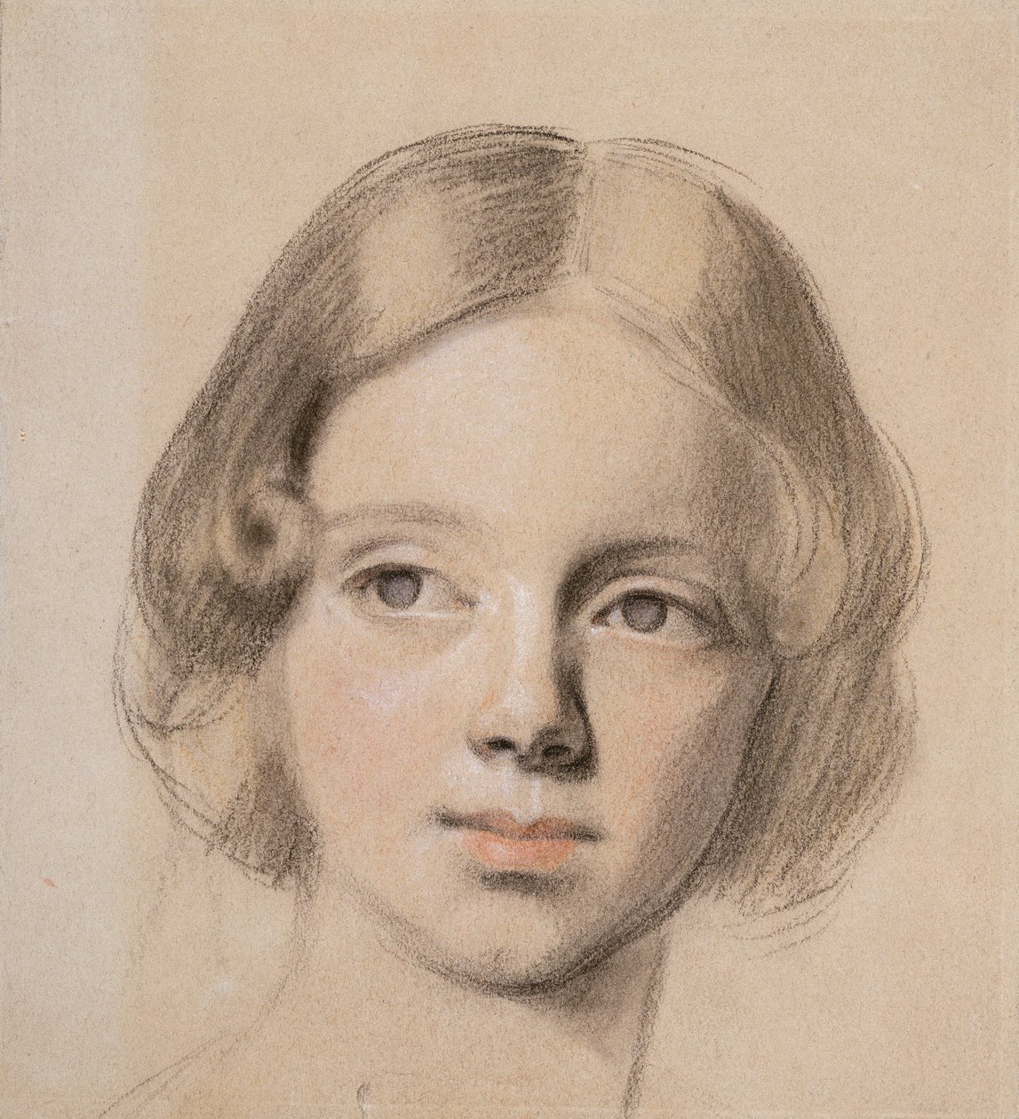 Głowa Emmy Sandys (kolorowa kreda na polerowanym papierze) autorstwa Anthony Frederick Augustus Sandys