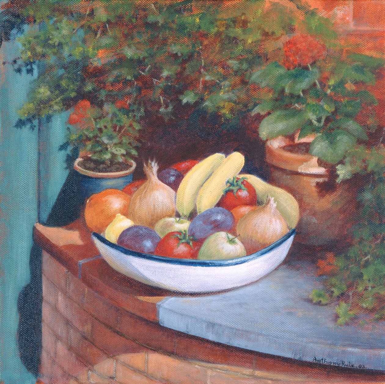 Owoce i warzywa al Fresco, 2003 (akryl) autorstwa Anthony Rule