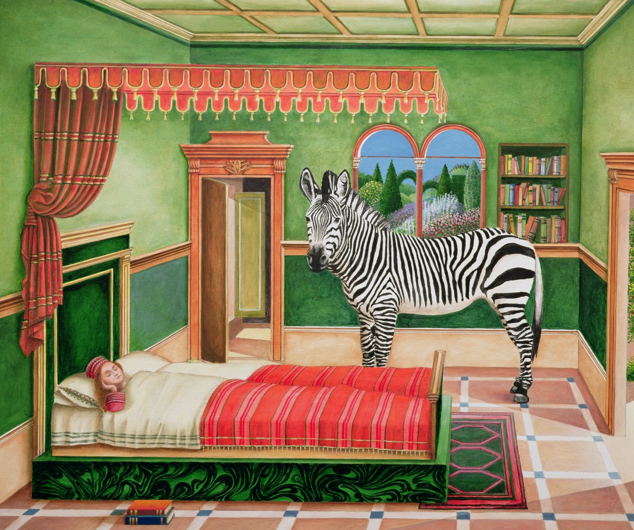 Zebra w sypialni, 1996 (akryl na pokładzie) autorstwa Anthony Southcombe