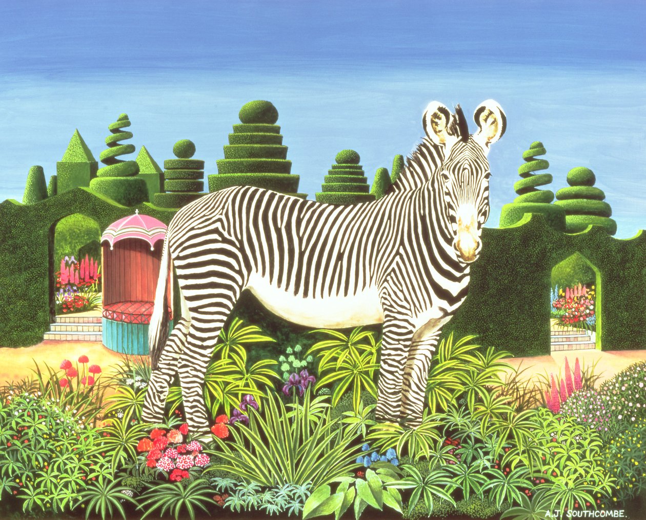 Zebra w ogrodzie, 1977 (akryl na płycie) autorstwa Anthony Southcombe