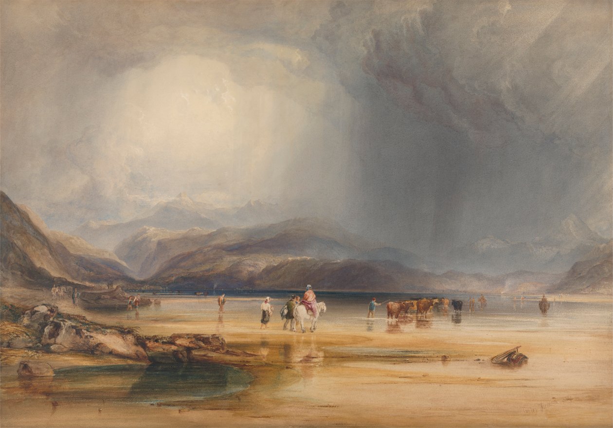 Widok Snowdon z Sands of Traeth Mawr, zrobiony przy brodzie między Pont Aberglaslyn i Tremadoc autorstwa Anthony Vandyke Copley Fielding
