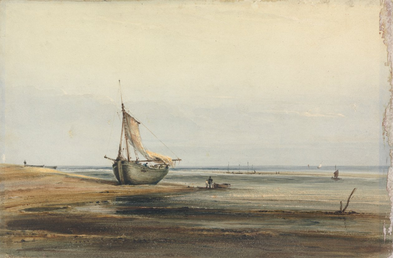 Scena wybrzeża z wyrzuconą na brzeg łodzią autorstwa Anthony Vandyke Copley Fielding