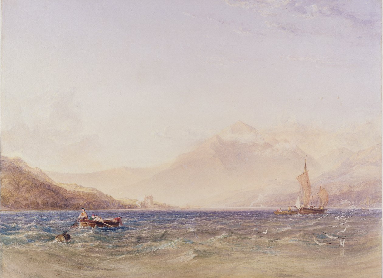 Głowa Loch Fyne, z zamkiem Dindarra, 1850 (wc, kolor nadwozia na papierze) autorstwa Anthony Vandyke Copley Fielding