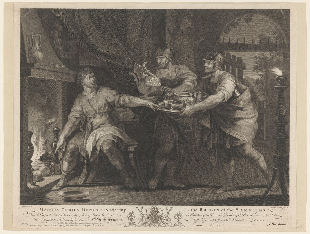 Manius Curius Dentatus weigert de geschenken van de Samnieten Marcus Curius Dentatus odrzucający łapówki Samnitów (tytuł na obiekcie) autorstwa Anthony Walker