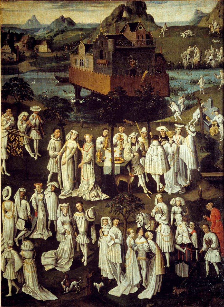 Ogród miłości na dworze księcia burgundzkiego Filipa III Dobrego w ogrodach zamku Hesdin w 1432 roku Uroczystości wydawane z okazji ślubu jego szambelana Andre de Toulongeon - Obraz Antona Van Dycka (1599-1641 ) autorstwa Anthony van (after) Dyck