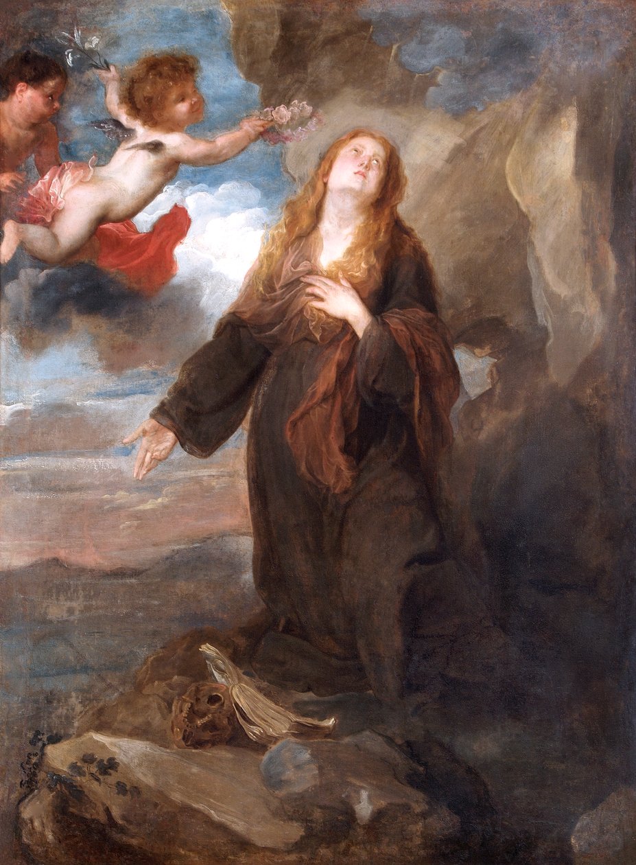 Święta Rozalia ukoronowana różami przez dwóch aniołów autorstwa Anthony van (after) Dyck