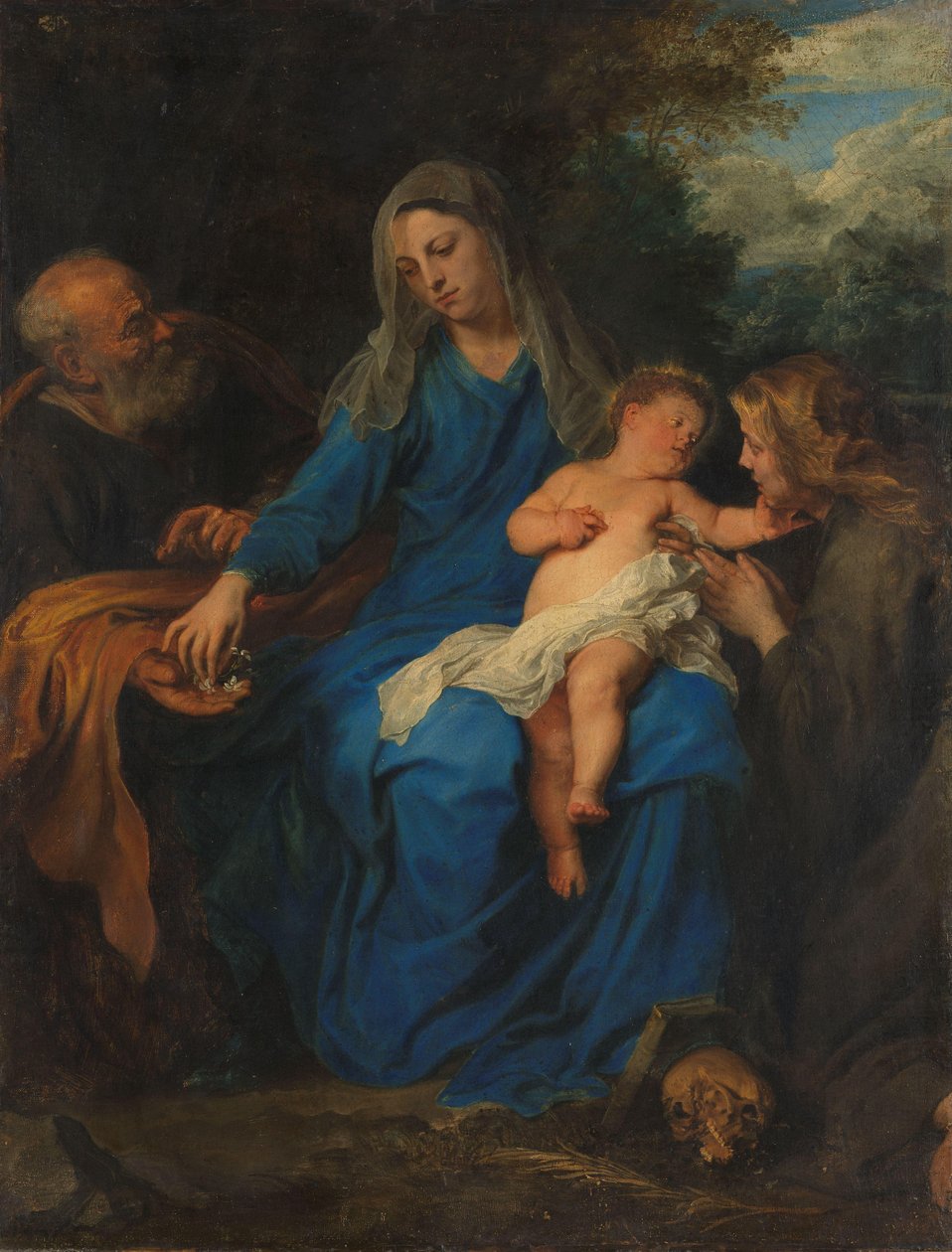 Święta Rodzina ze Świętą Niewiastą na adoracji autorstwa Anthony van Dyck (follower of)