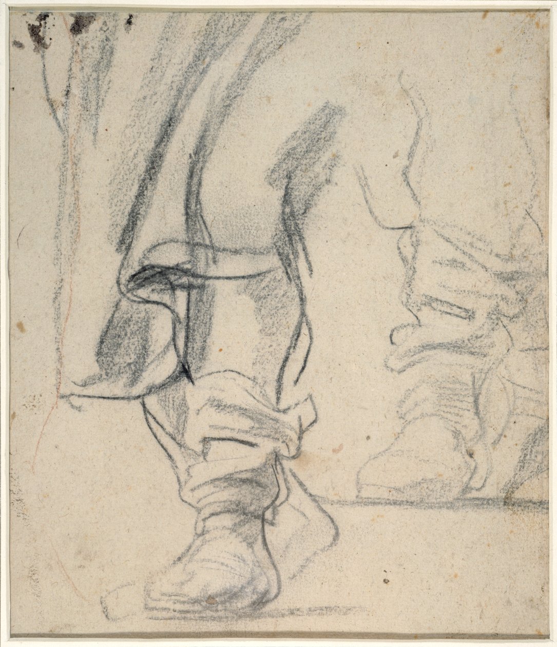 Nogi mężczyzny w butach i opadająca peleryna (czarna i czerwona kreda na papierze) autorstwa Anthony van Dyck