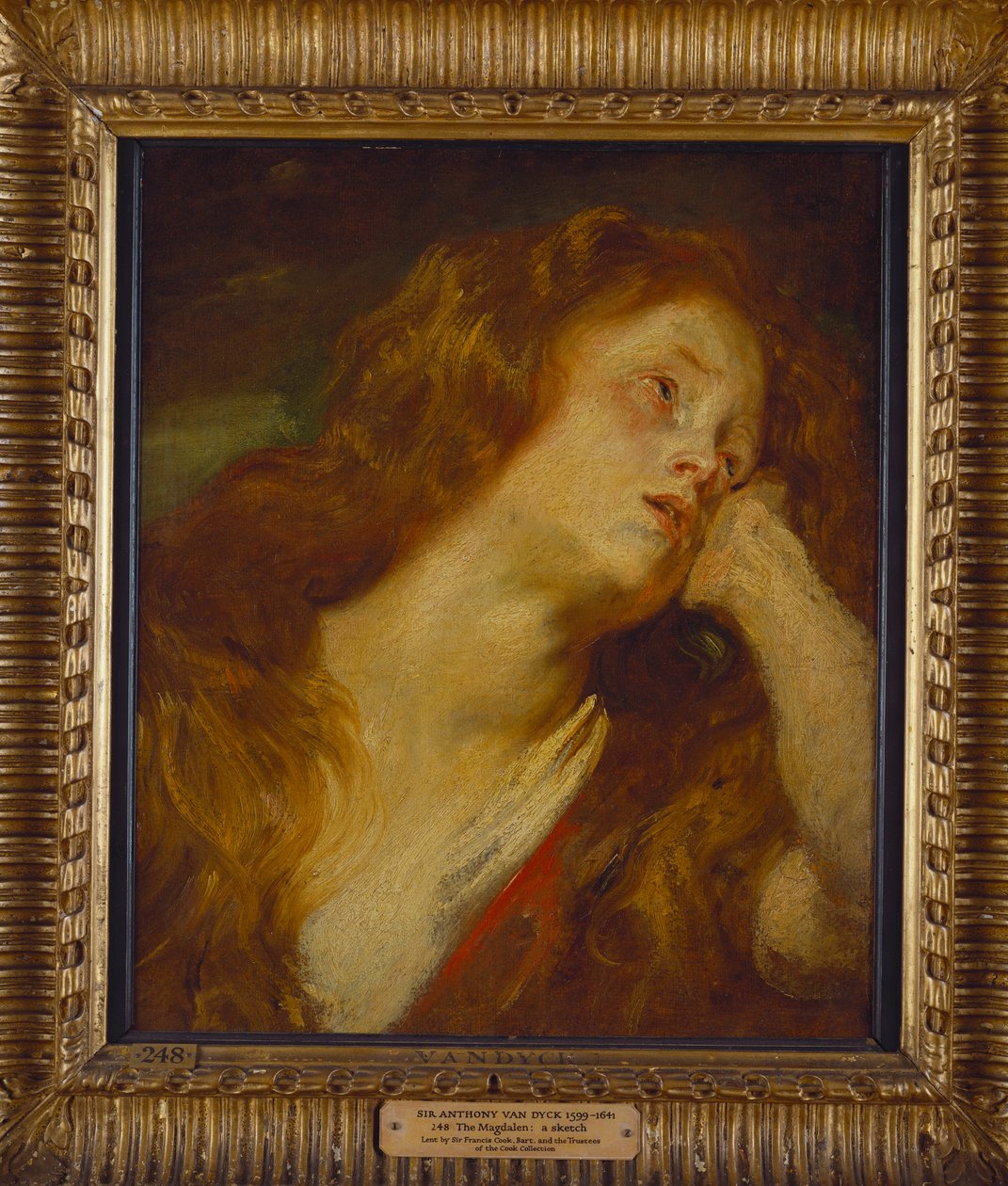 Młoda kobieta, długość biustu, opiera głowę na dłoni autorstwa Anthony van Dyck
