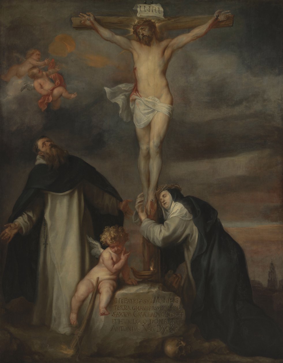 Chrystus na krzyżu wraz ze św. Katarzyną ze Sieny, św. Dominikiem i aniołem autorstwa Anthony van Dyck