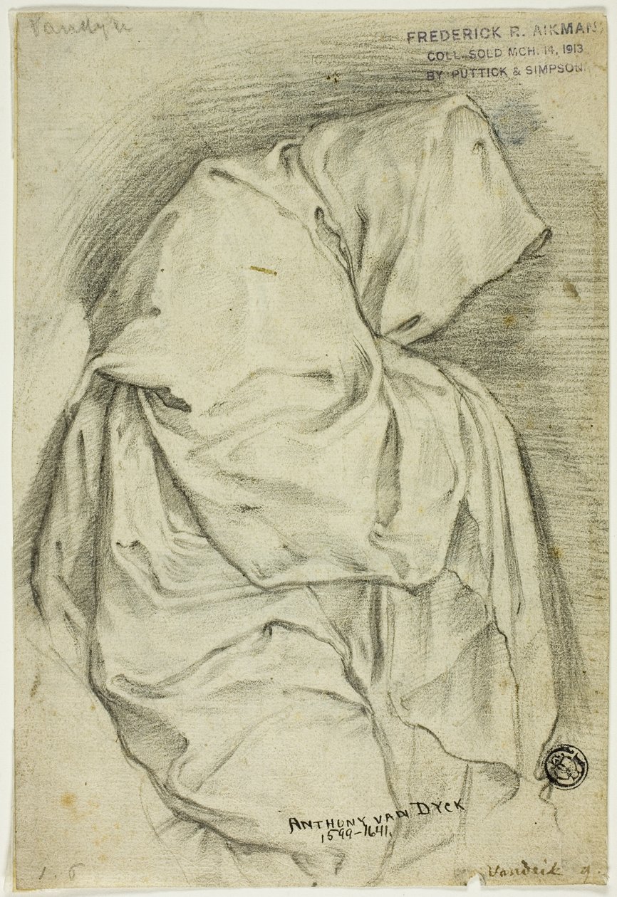 Drapowana postać z kapturem (recto); Dwa szkice łabędzi w wodzie (verso) autorstwa Anthony van Dyck