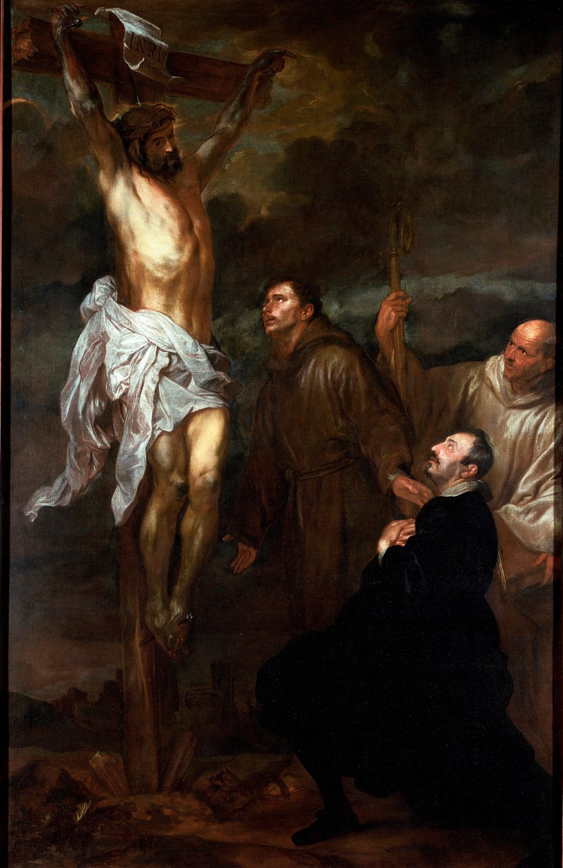 Francesco Orero wielbiący krucyfiks w obecności św. Franciszka i św. Bernarda Obraz Antony Van Dycka (1599-1641) 1624 lub 1627 wym. 325x210 cm Rapallo, San Michele di Pagana, Chiesa di San Michele autorstwa Anthony van Dyck