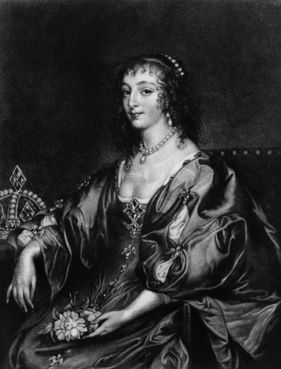 Henrietta Maria (1609-69), ilustracja z „Portrety postaci wybitnych w historii Wielkiej Brytanii”, (mezzotinta) ] autorstwa Anthony van Dyck