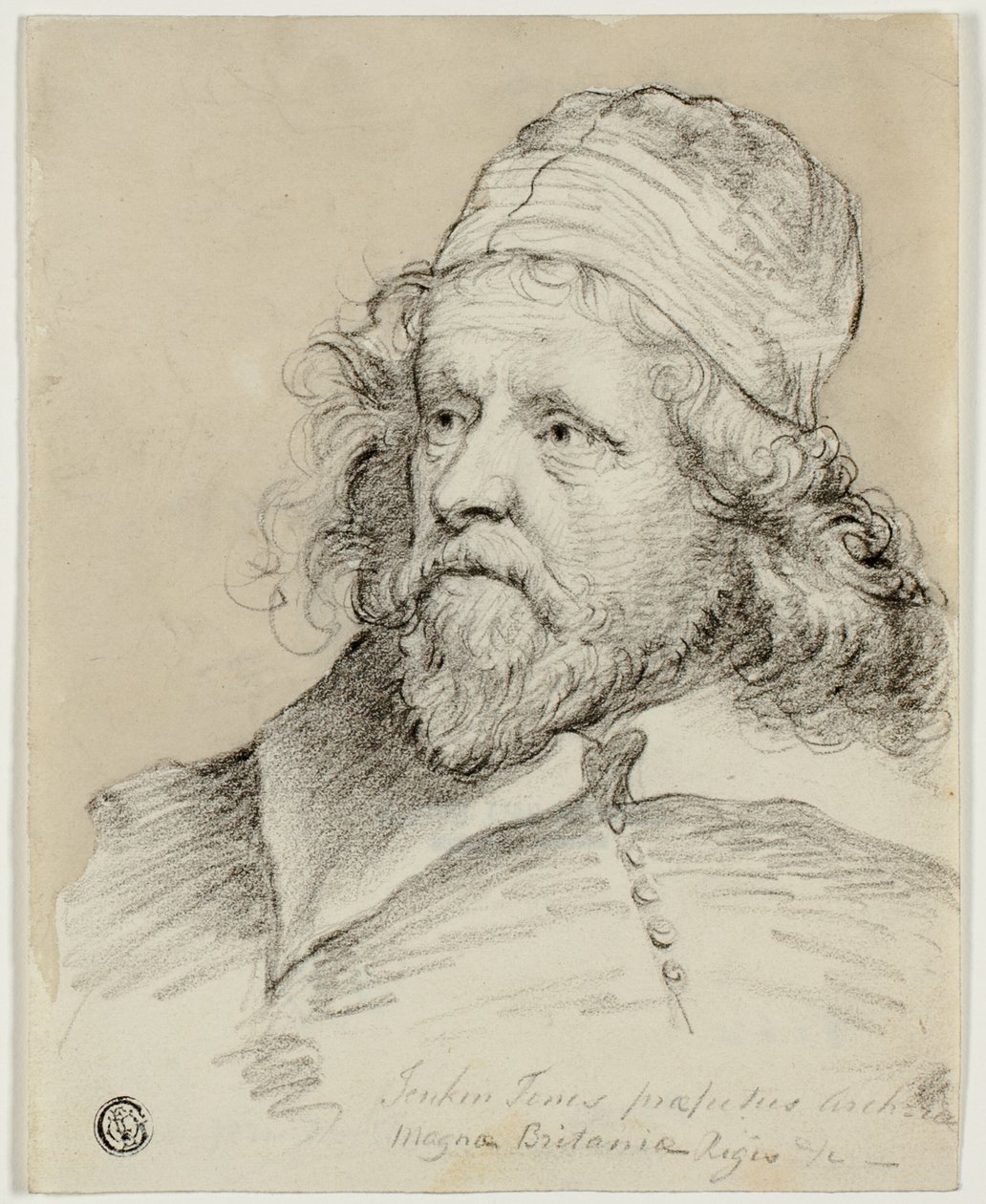 Inigo Jones (odbytnica); Szkic kobiecej głowy (verso) autorstwa Anthony van Dyck