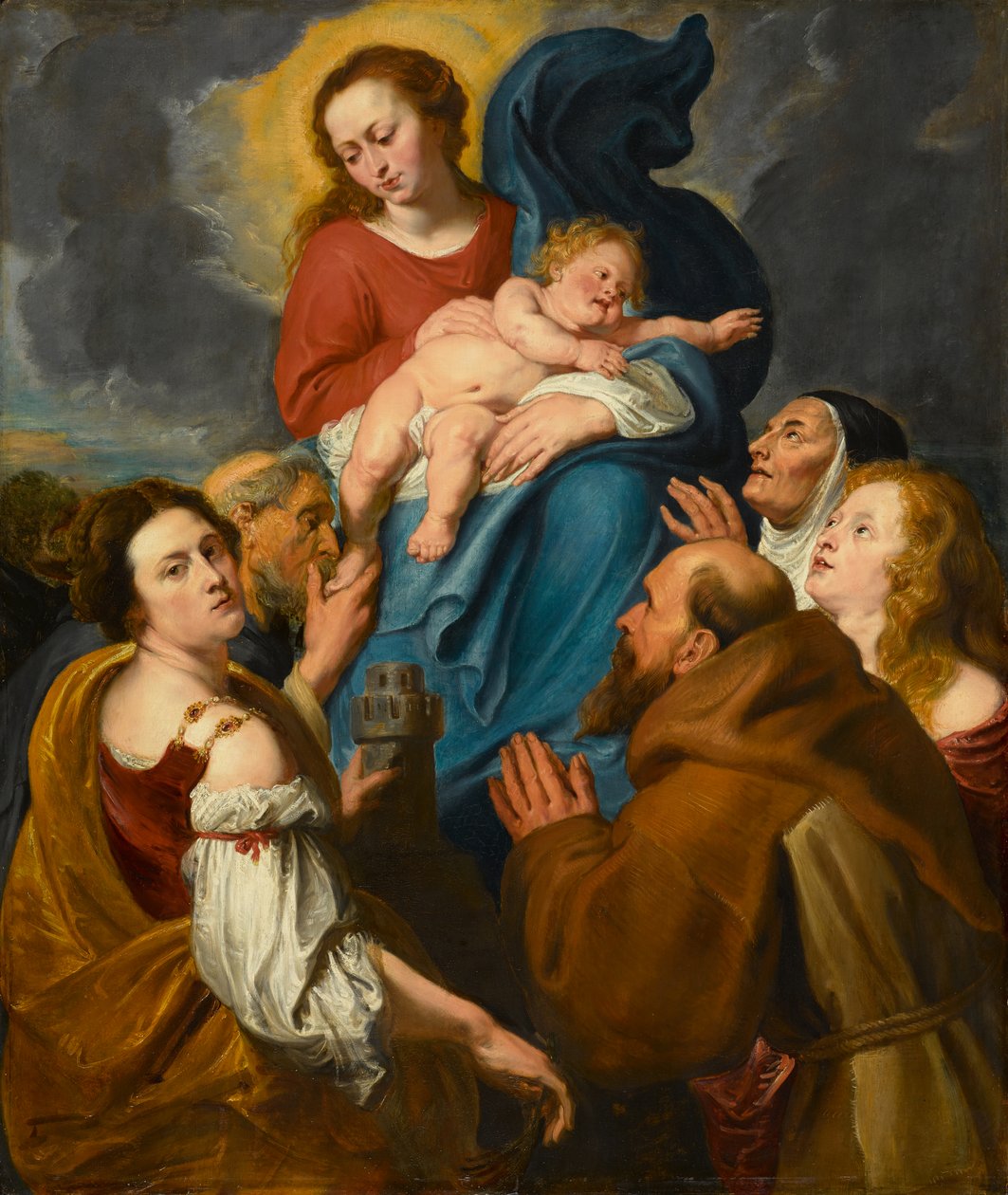 Madonna z Dzieciątkiem z Pięciu Świętymi, ok. 1627-1630 (olej na desce dębowej z kołyski) autorstwa Anthony van Dyck