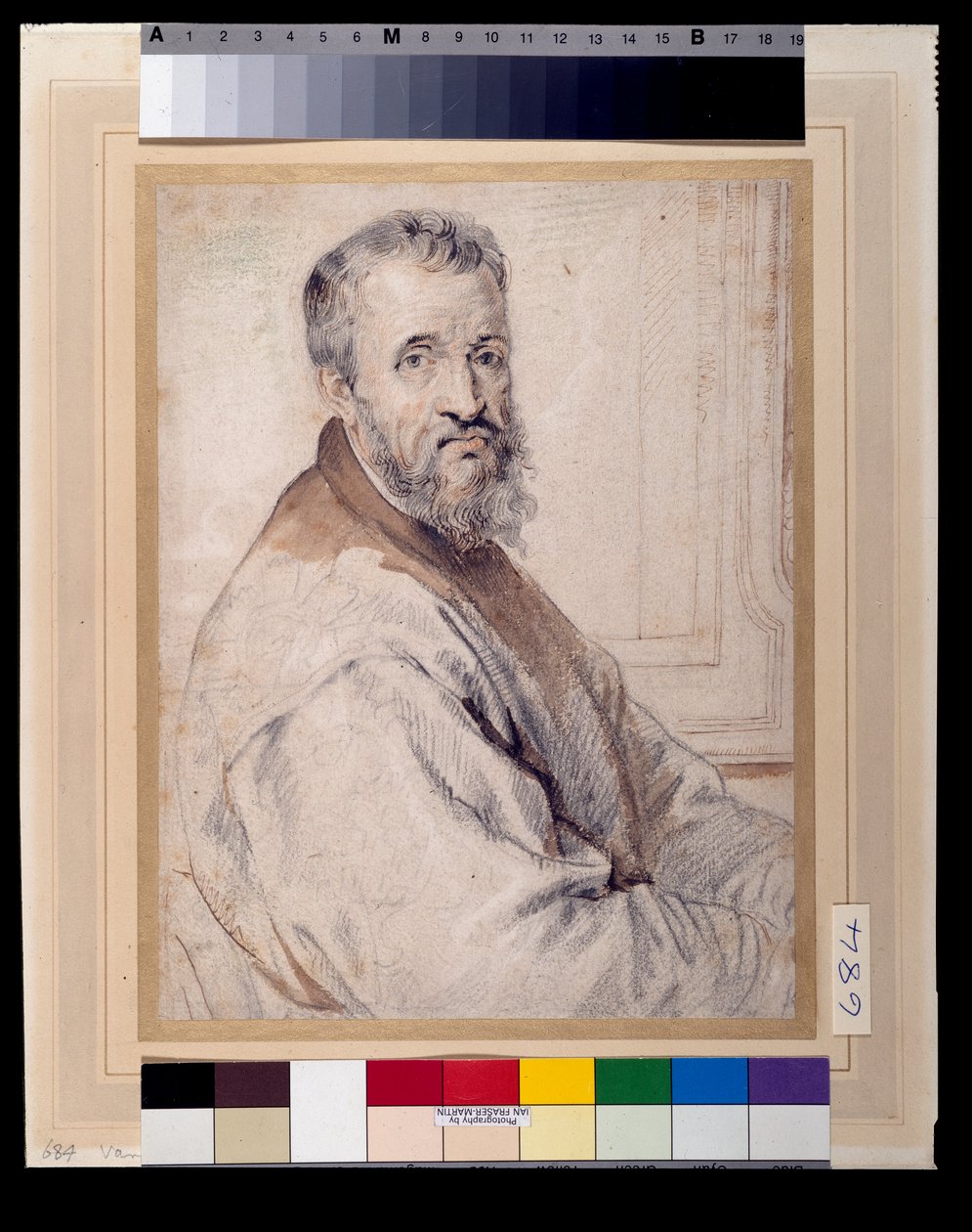 Michelangelo, prawdopodobnie po Bugiardini lub Federico Zuccaro (czerwono-czarne kredy na piórze i tuszu z praniem na papierze) autorstwa Anthony van Dyck