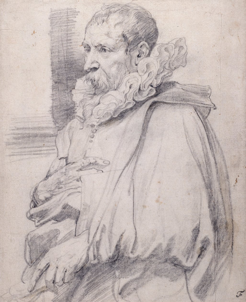 Pieter Brueghel Młodszy (czarna kreda na białym papierze) autorstwa Anthony van Dyck