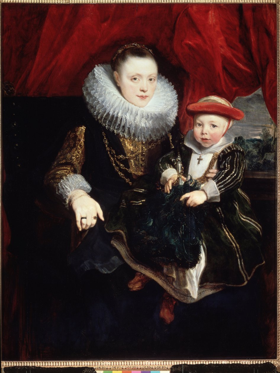 "Portret młodej kobiety z dzieckiem" (niosąca truskawkę) Obraz Sir Antonis (Anton lub Antoon) van Dyck (1599-1641) 1618 Wymiary 131x102 cm Muzeum Ermitażu, Sankt Petersburg (Sankt-Petersburg) autorstwa Anthony van Dyck