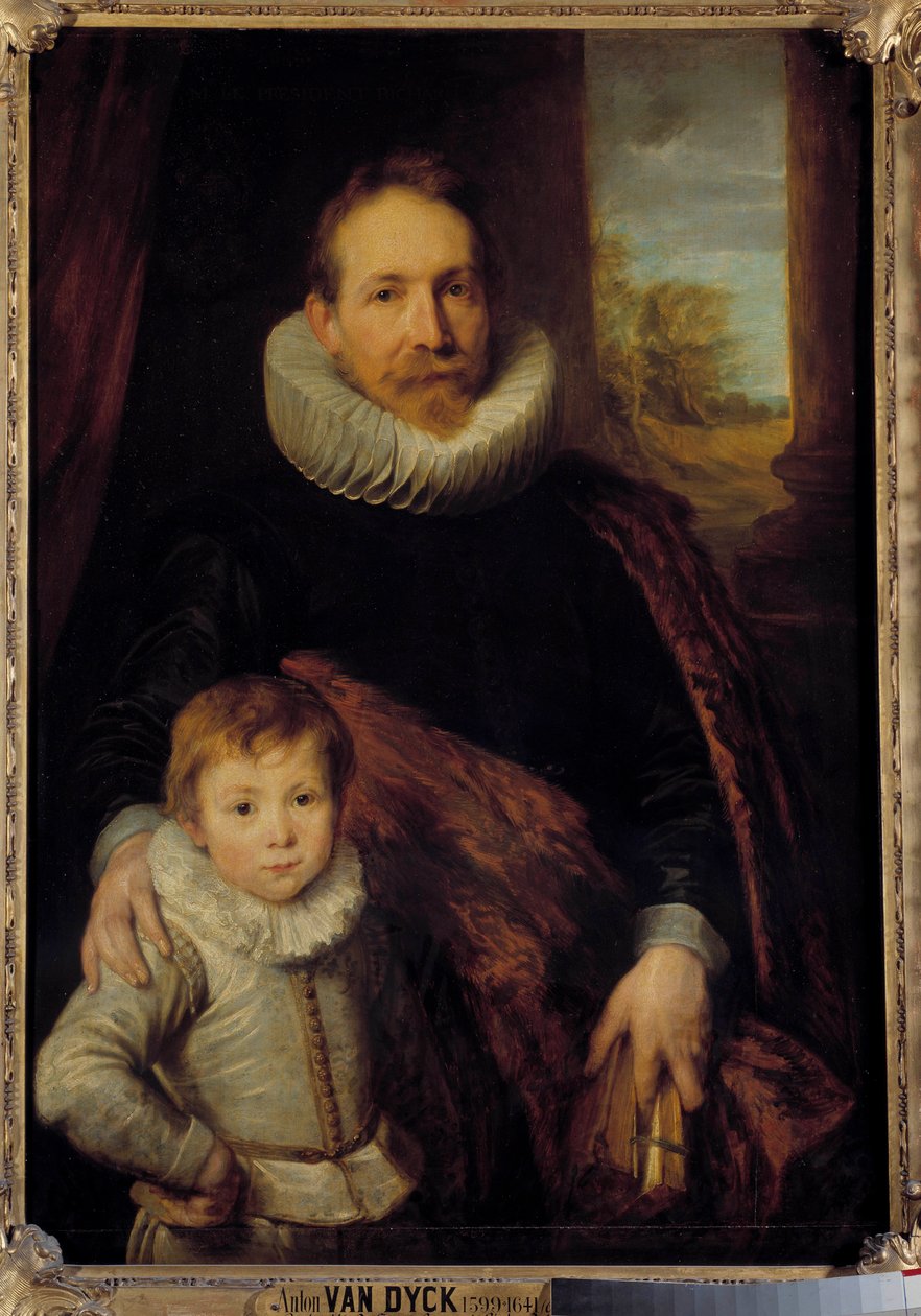 Portret ojca i jego syna lub „Portret Guillaume Richardot z synem” Ojciec nosi truskawkowy kołnierzyk. Obraz Antona (Antoon lub Anthony) van Dyck (1599-1641) XVII-wieczne Słońce. 1,15x0,83 m - Portret ojca i syna lub „Guilla” autorstwa Anthony van Dyck