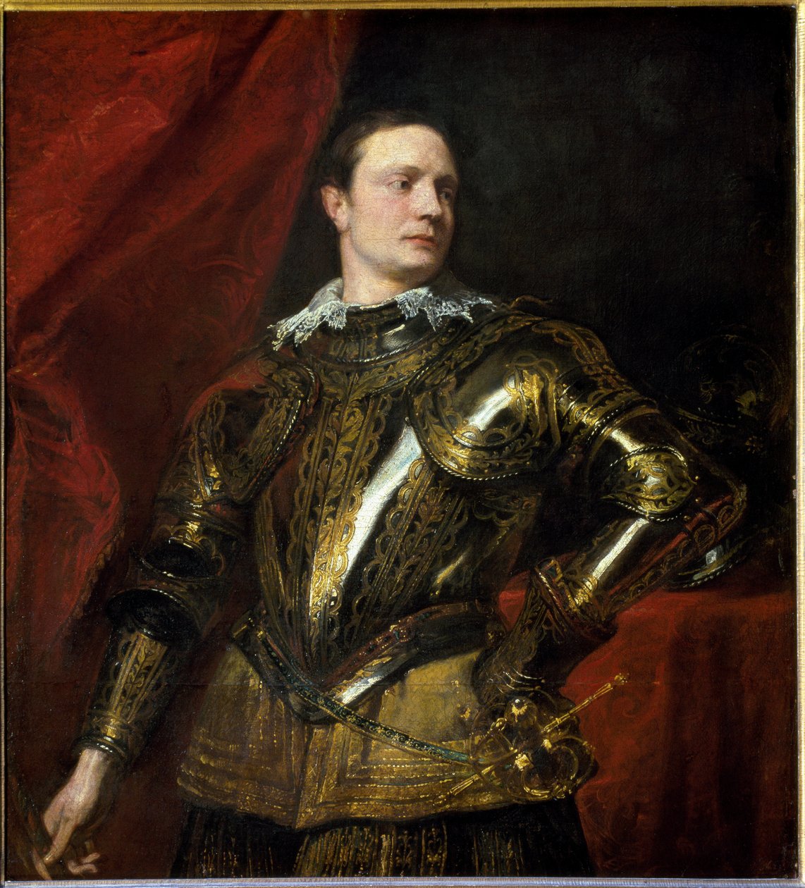 Portret młodego generała (lub kondotiera) w złotej zbroi (olej na płótnie, ok. 1624) autorstwa Anthony van Dyck