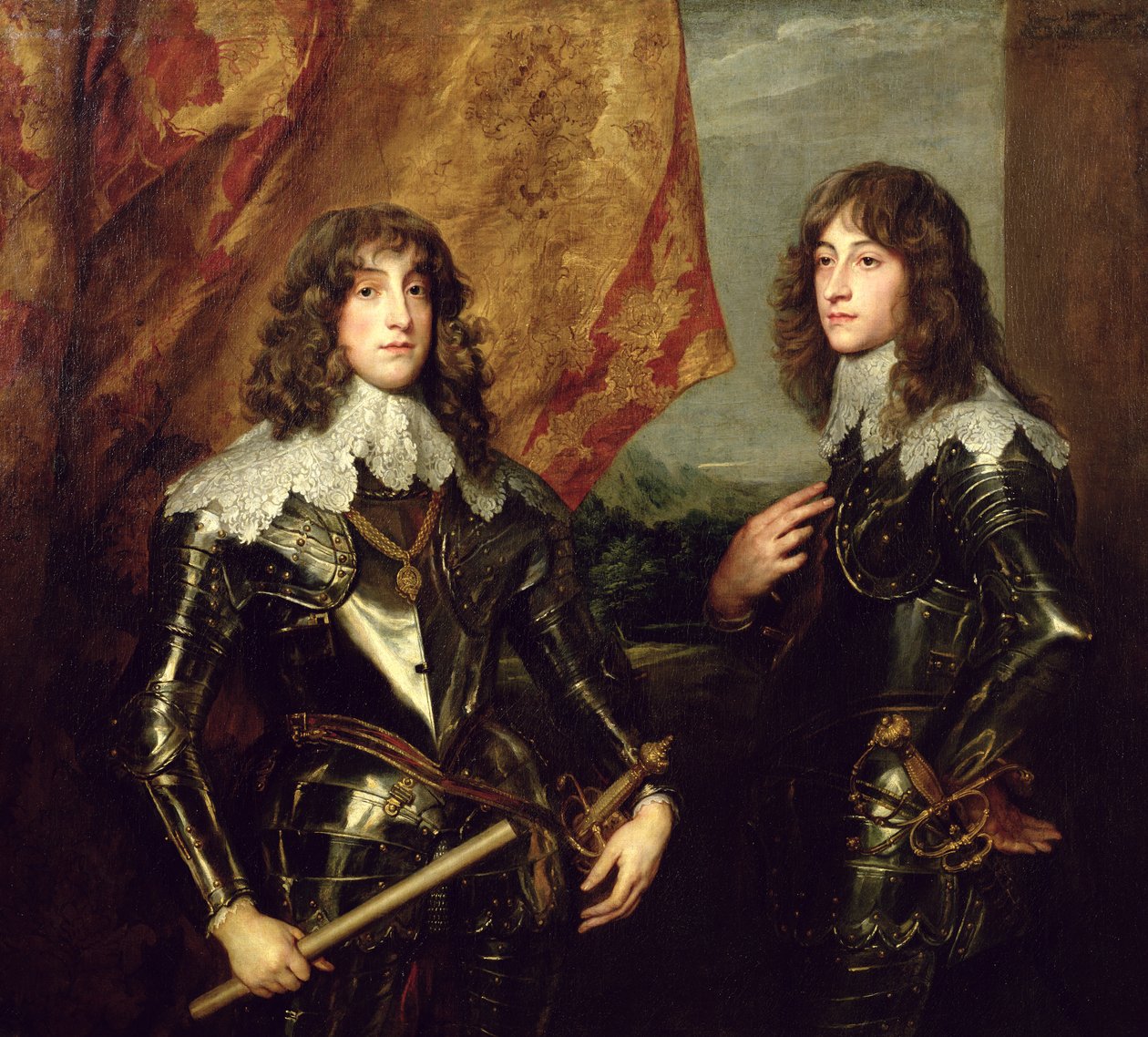 Książę Karol Ludwik (1617-80)-elektor Palatyn i jego brat, książę Rupert (1619-82) z Palatynatu, 1637 autorstwa Anthony van Dyck
