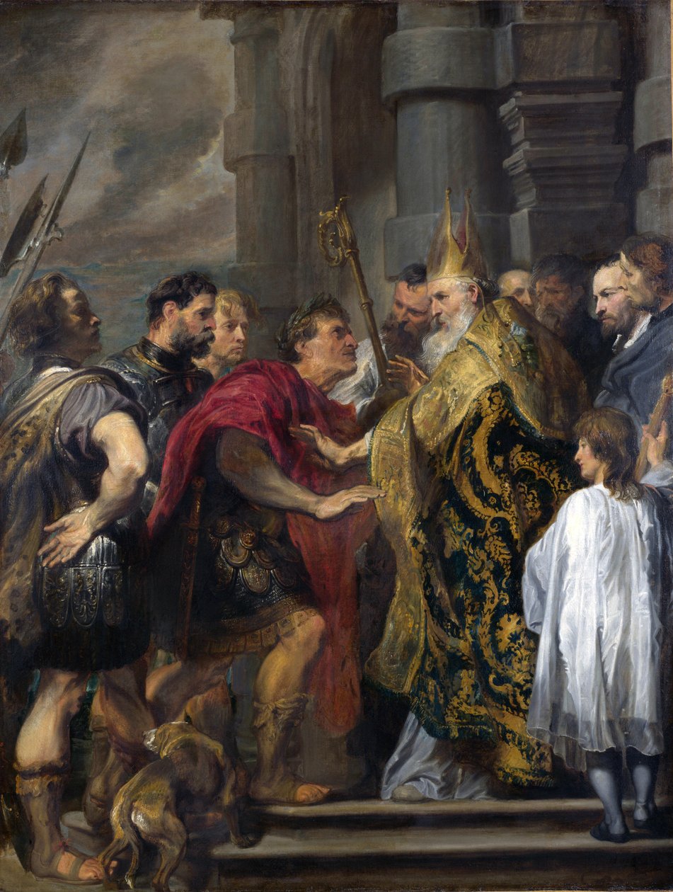 Święty Ambroży wyklucza Teodozjusza z katedry w Mediolanie autorstwa Anthony van Dyck
