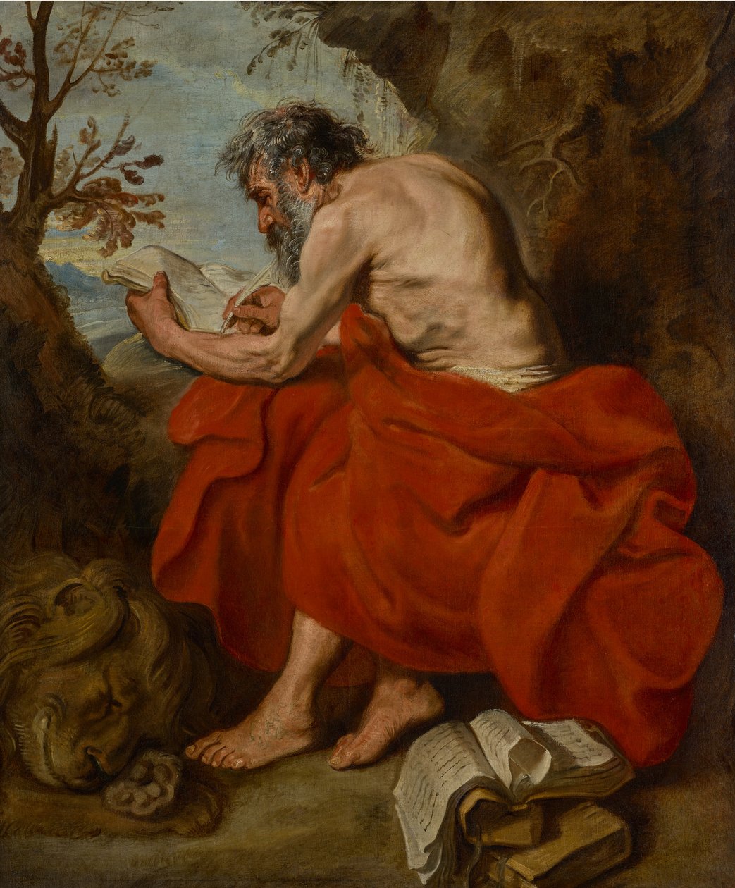 Święty Hieronim jako pustelnik na tle krajobrazu, czytający autorstwa Anthony van Dyck