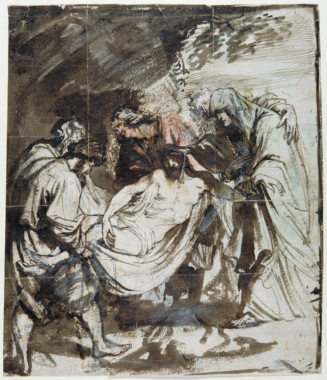 Study for the Entombment, c.1617-18 (pióro i tusz na kredzie z wash & gwasz na papierze) autorstwa Anthony van Dyck