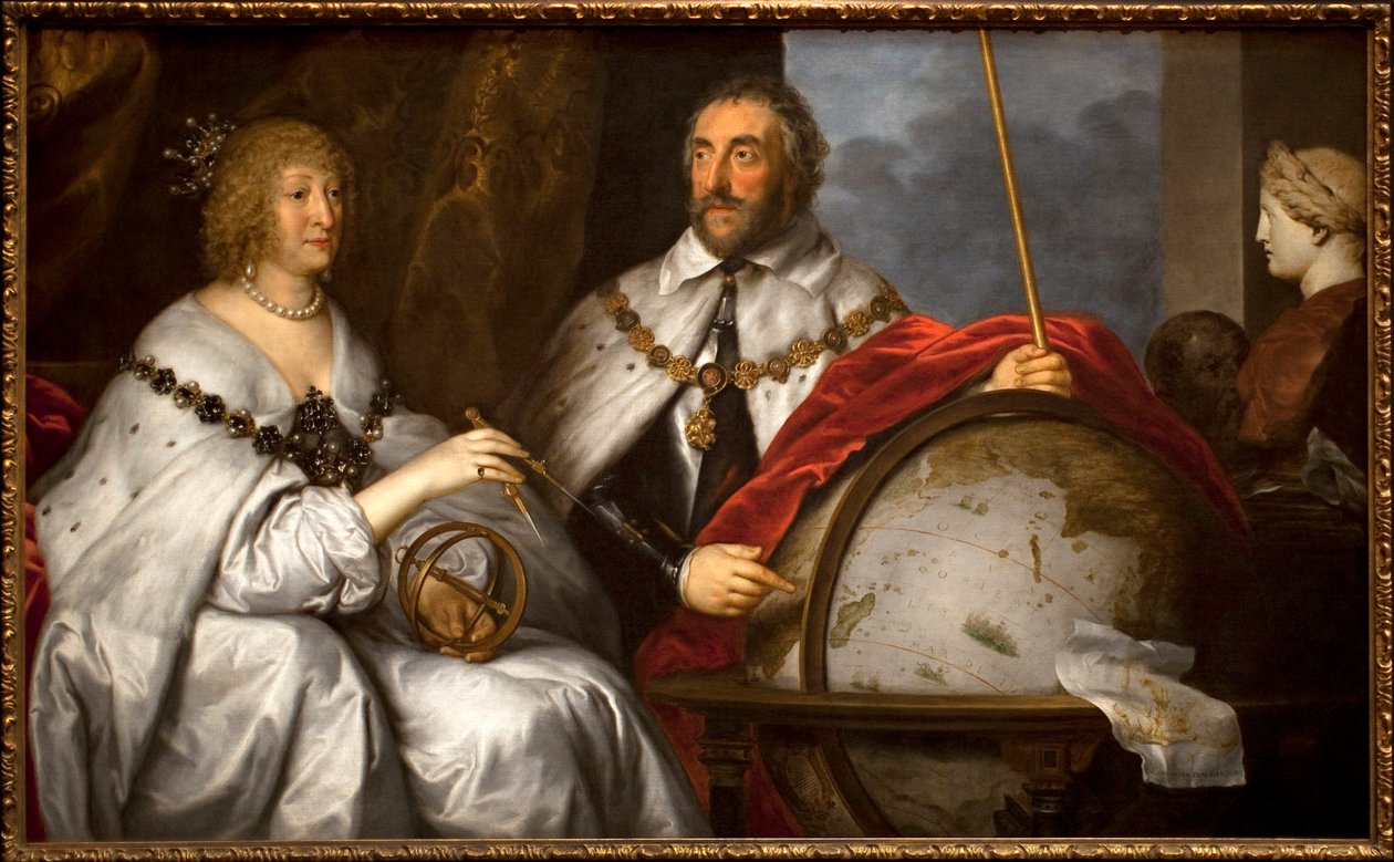 Thomas Howard Graf Arundel (1586-1646) i jego żona Alathea Talbot (1586-1654) czy portret Madagaskaru). Człowiek projektuje wyspę Madagaskar na kuli ziemskiej. Obraz Sir Antoine (Anton) Van Dycka (1599-1641), olej na płótnie, ok. 1639-1640. angielski ar autorstwa Anthony van Dyck