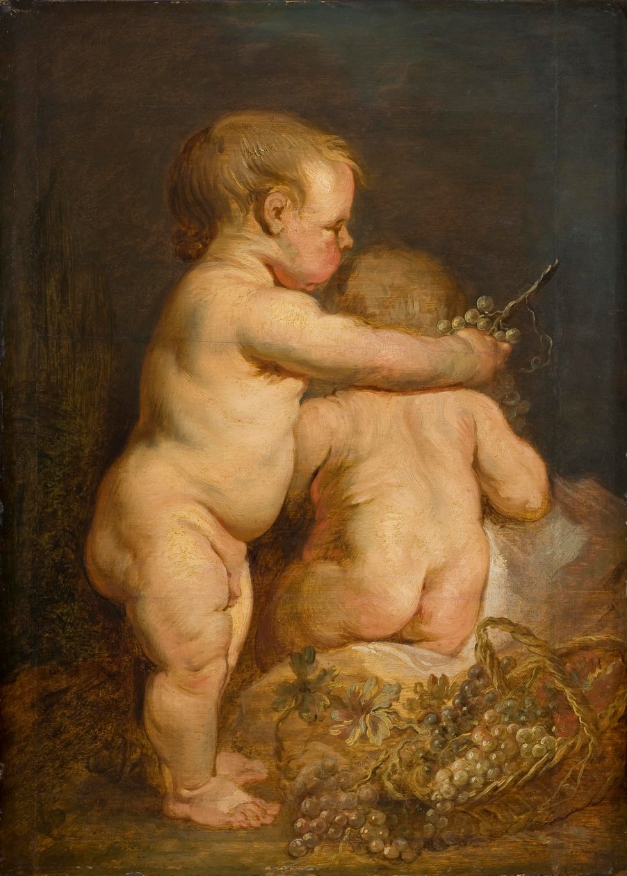 Dwoje nagich dzieci z winogronami, ok. 1630-40 (olej na dębie) autorstwa Anthony van Dyck