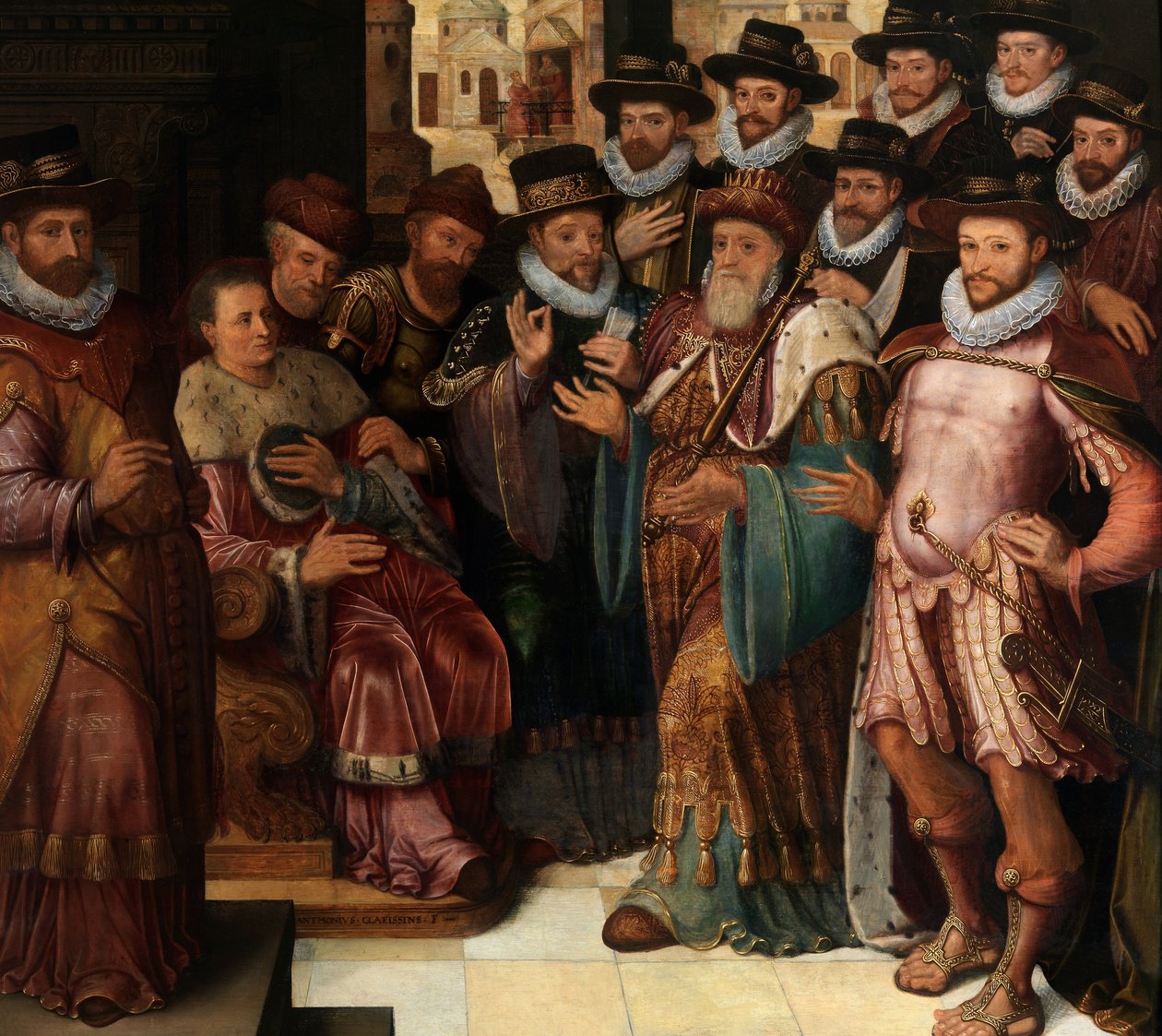Wyrok Kambyzesa (olej na desce) autorstwa Anthuenis (1536 1613) Claeissins or Claeissens