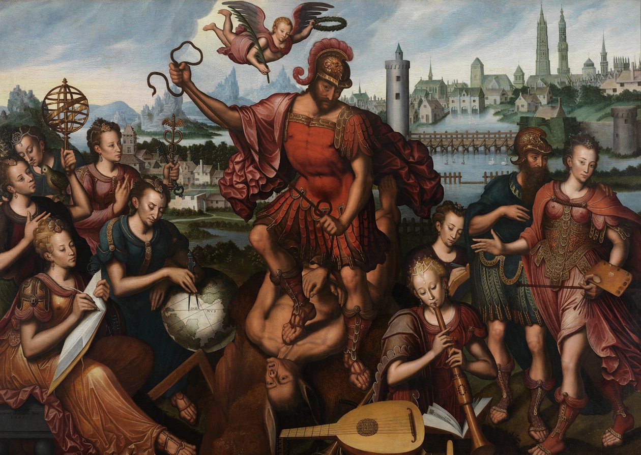 Mars, otoczony Sztuką i Nauką, zwycięża Ignorancję autorstwa Anthuenis (1536 1613) Claeissins or Claeissens