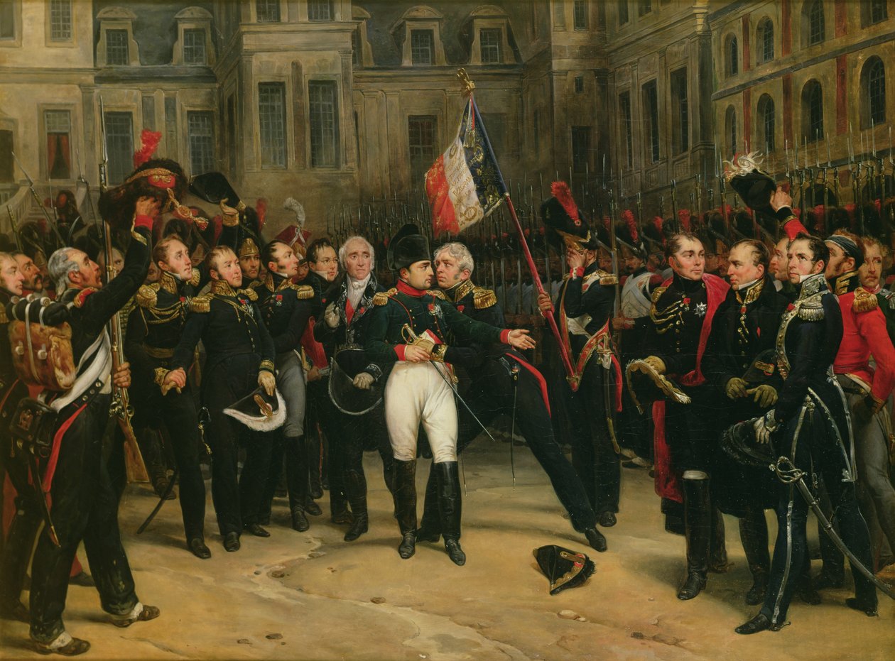 Napoleon I (1769-1821) Pożegnanie z gwardią cesarską na dziedzińcu Cheval-Blanc w Chateau de Fontainebleau, 20 kwietnia 1814, 1825 autorstwa Antoine Alphonse Montfort