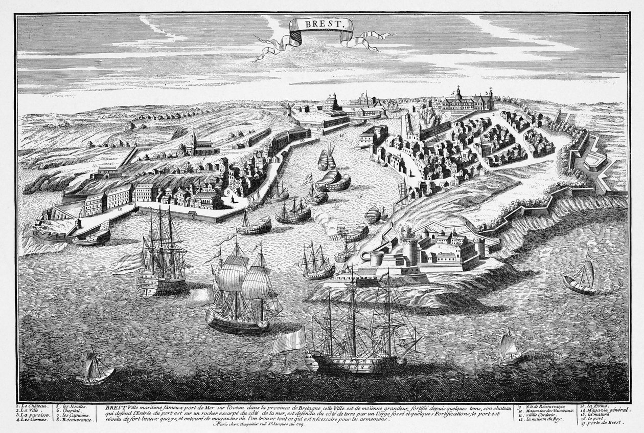 Widok perspektywiczny miasta Brześć z portu w XVII wieku autorstwa Francois Antoine Aveline