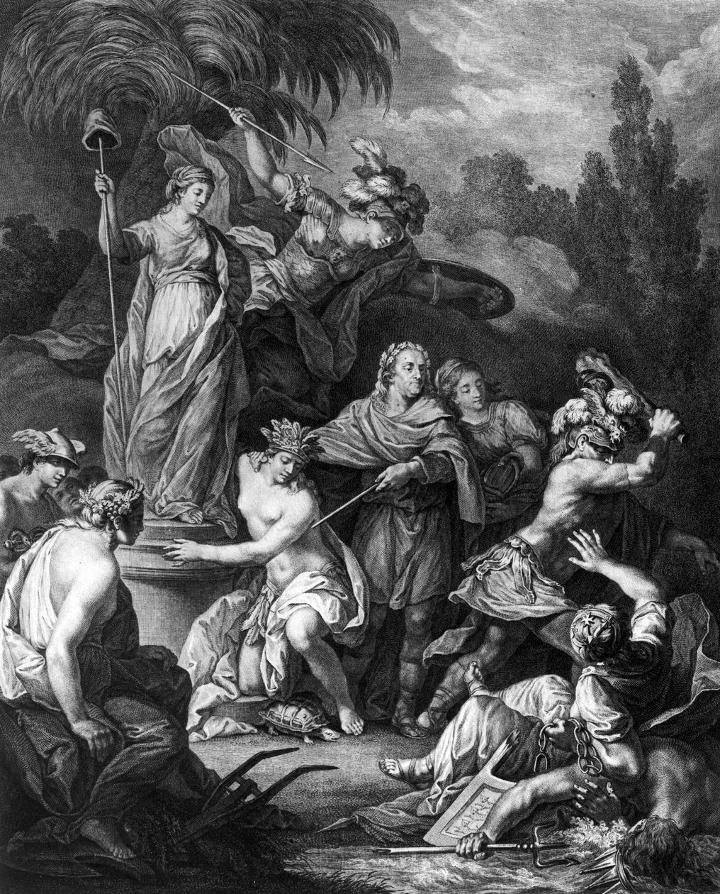 Alegoria Niepodległej Ameryki, dedykowana Kongresowi Amerykańskiemu, rycina Jean Charles Levasseur (1734-1816), 1778 autorstwa Antoine Borel
