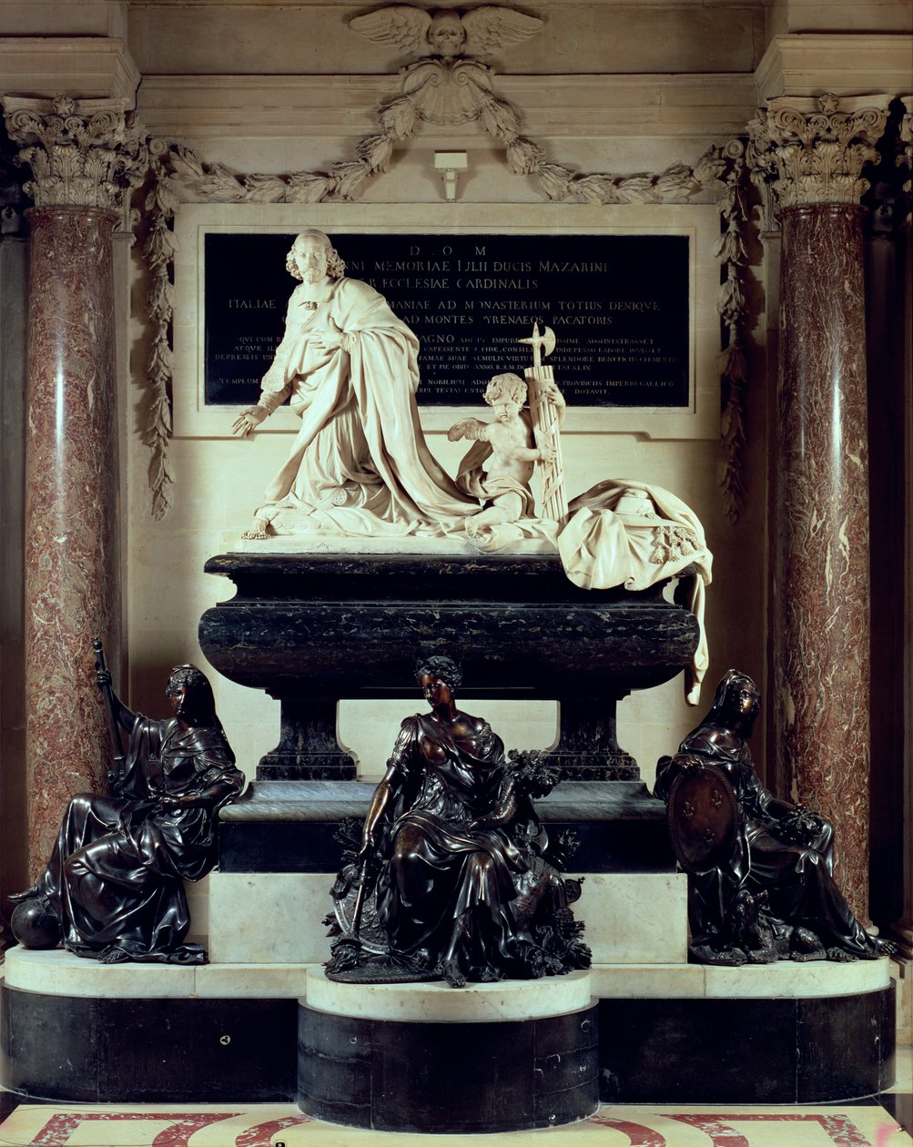 Grób kardynała Julesa Mazarina w kaplicy Institut de France, dawniej College des Quatre-Nations, 1689-93 (marmur i brąz) autorstwa Antoine Coysevox
