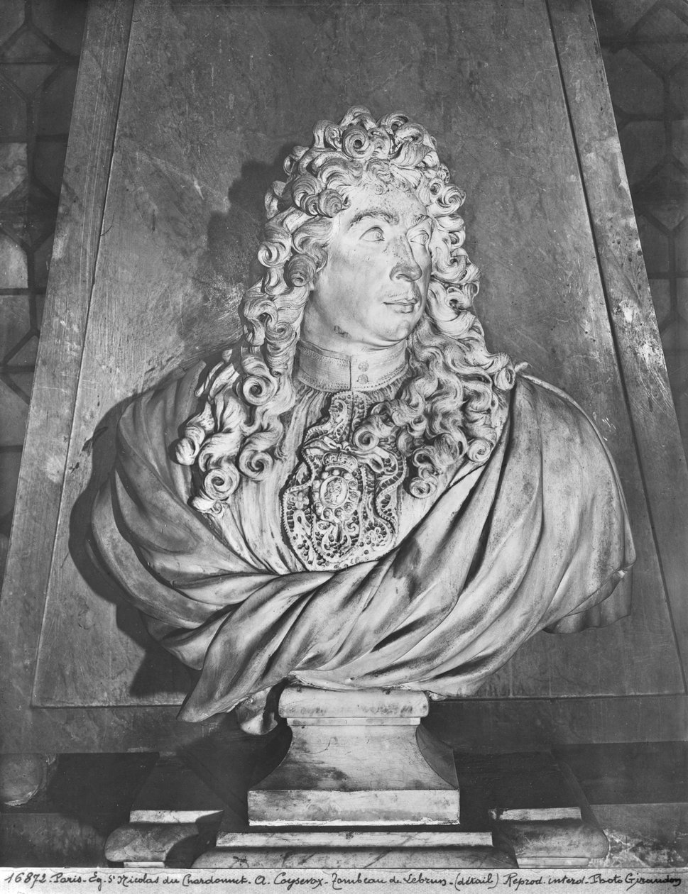 Grób Karola Le Bruna i jego żony Suzanne Butay, detal Karola Le Bruna, 1692 patrz także 346018 zdjęcie marmuru bw. autorstwa Antoine Coysevox