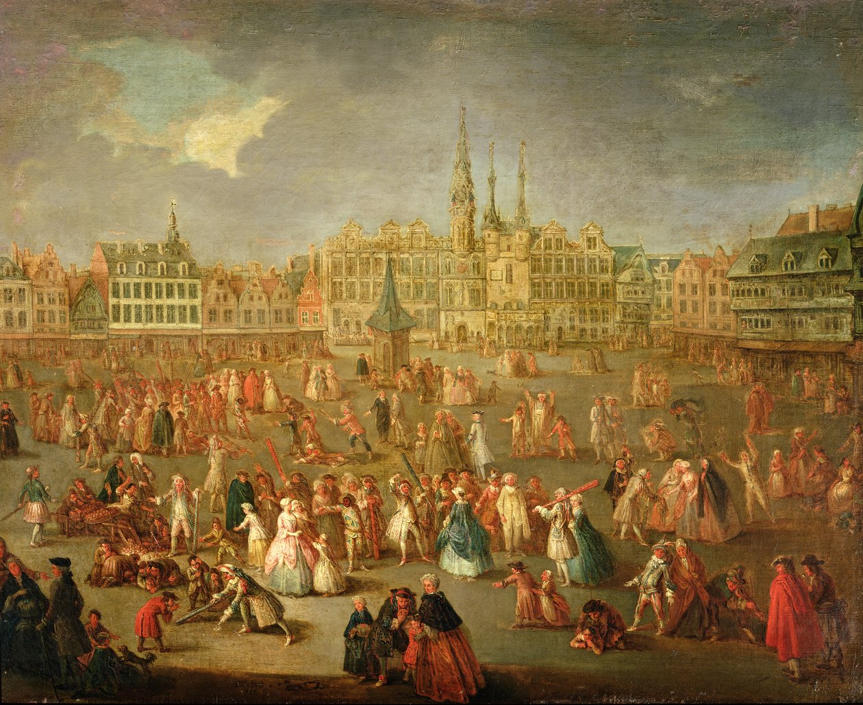 Grand Place podczas Mardi Gras, Cambrai, 1765 autorstwa Francois Aubert