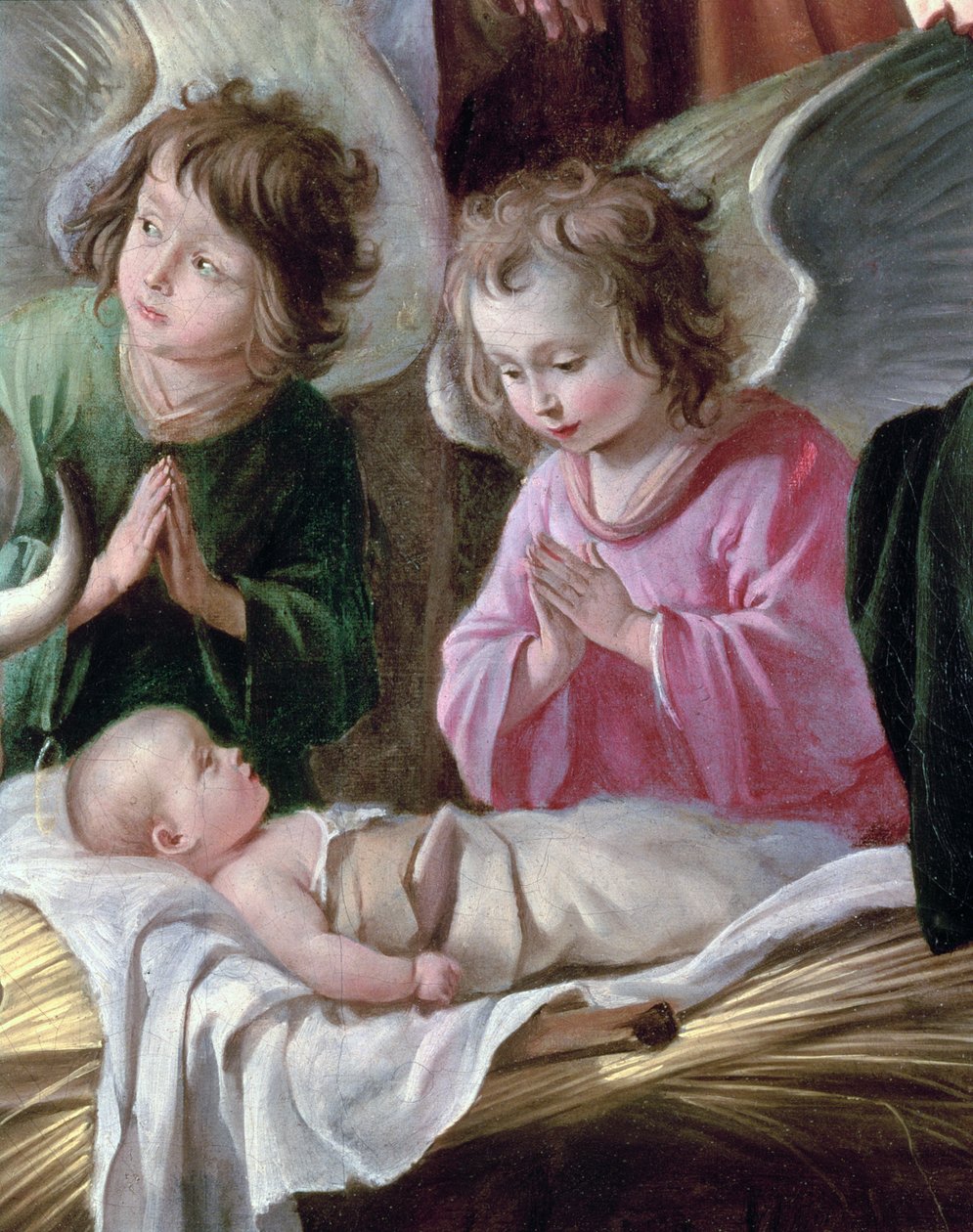 د شپونانو، پرښتو او ماشوم عبادت، c.1640 (تفصیل 99414) پولی autorstwa Antoine Le Nain