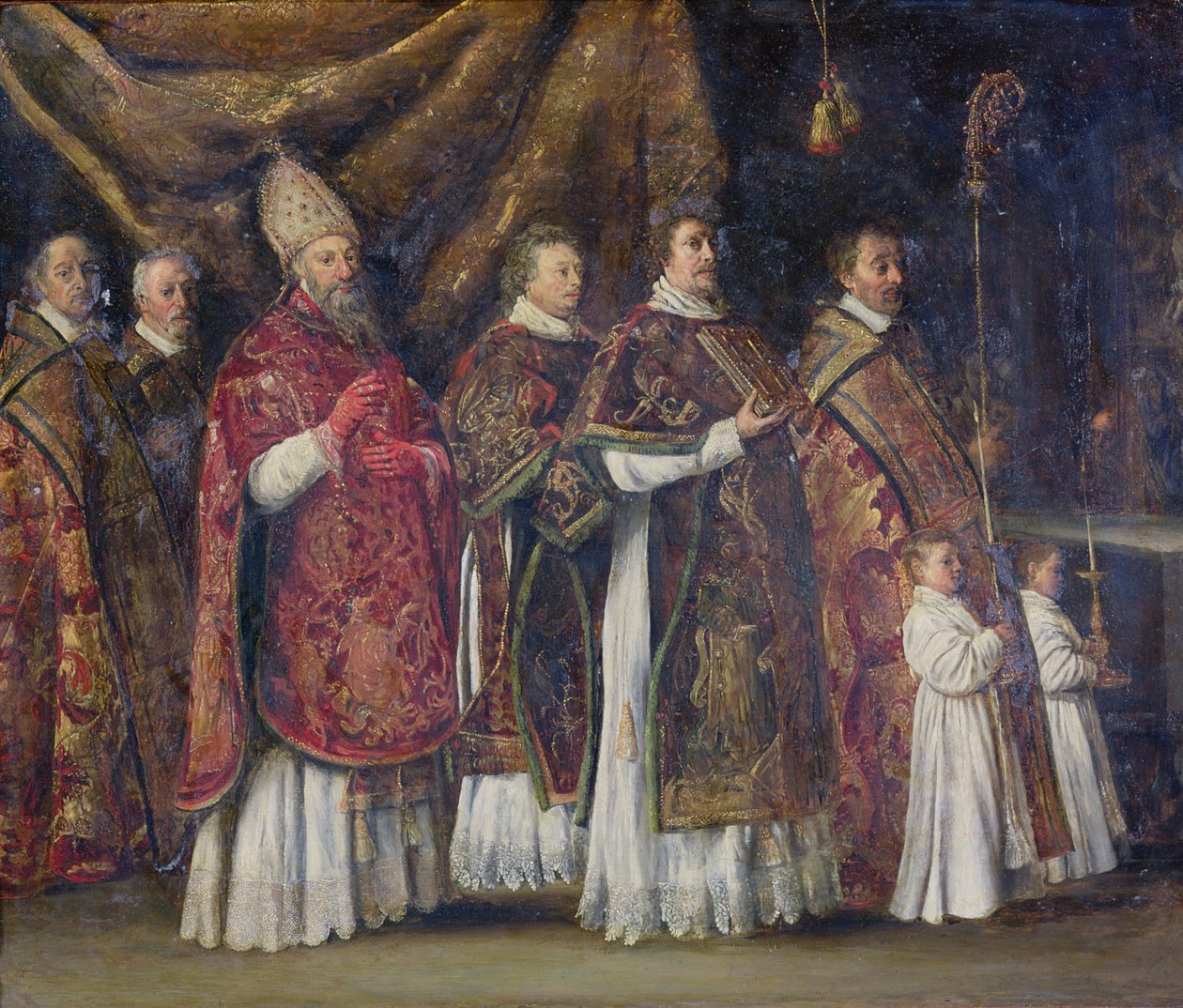 Msza Papieska lub Procesja (olej na miedzi) autorstwa Antoine Le Nain