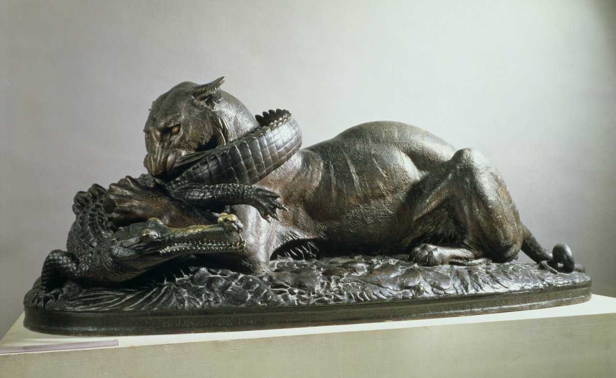 Tygrys pożerający aligatora, 1832 (brąz) autorstwa Antoine Louis Barye