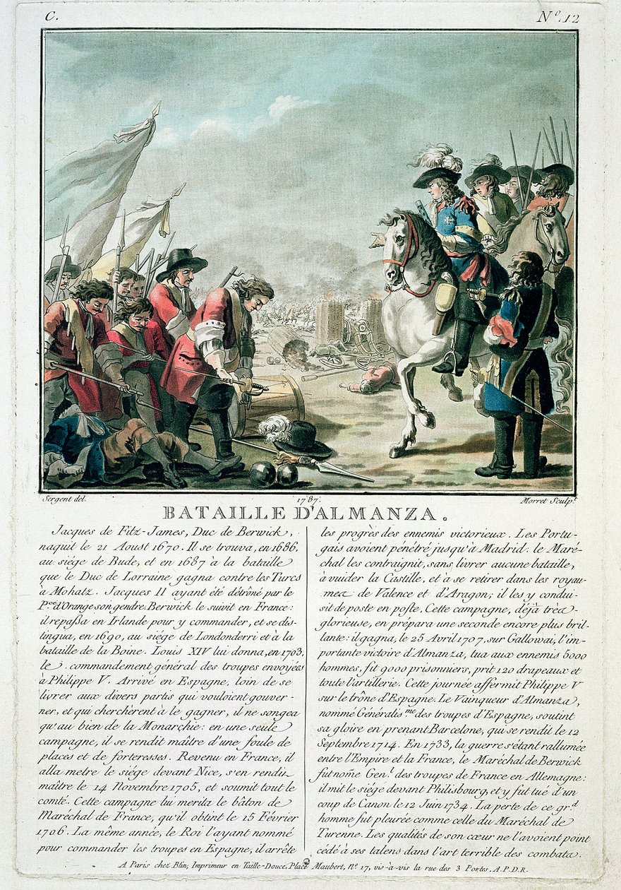 Bitwa pod Almansą, 25 kwietnia 1707, rycina Jean Baptiste Morret (fl.1790-1820), 1787 autorstwa Antoine Louis Francois Sergent Marceau