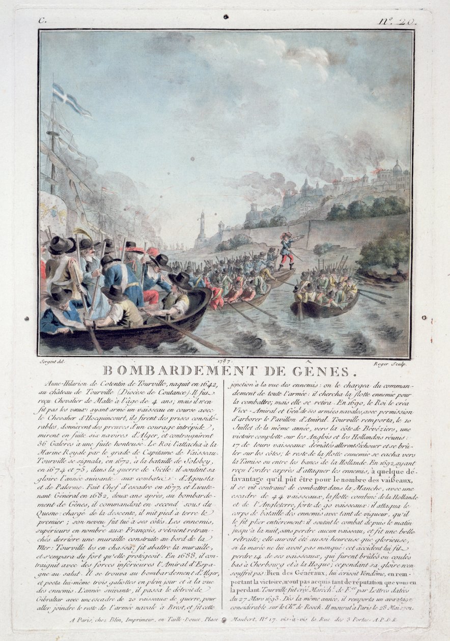Bombardowanie Genui, 1684, ryt Jean Baptiste Morret (fl.1790-1820), 1787 autorstwa Antoine Louis Francois Sergent Marceau