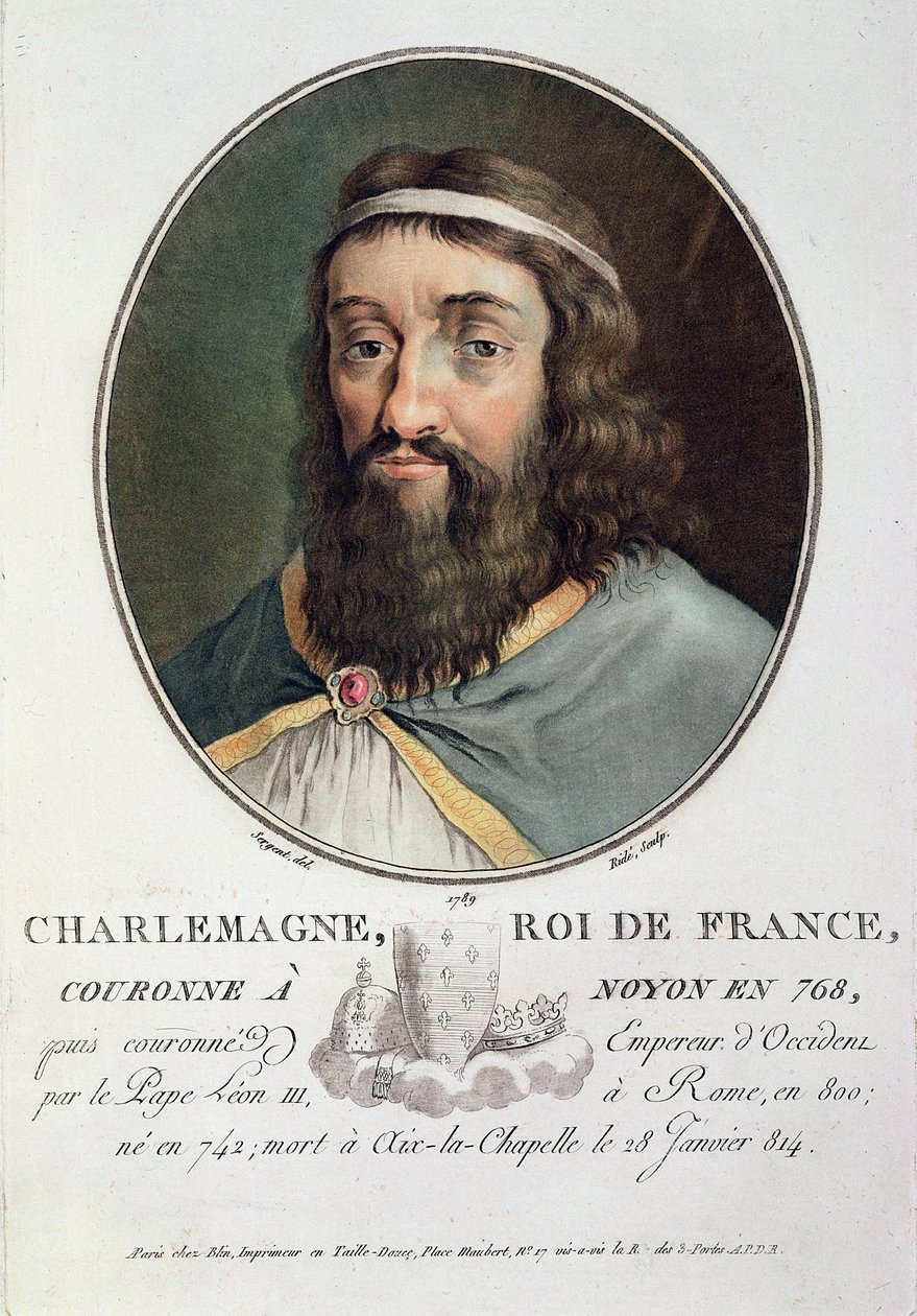 Karol Wielki (747-814), król Francji, ryty przez Ride, 1789 autorstwa Antoine Louis Francois Sergent Marceau