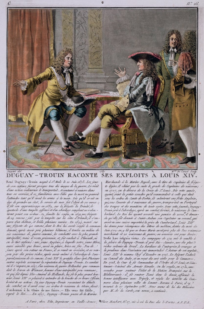 Duguay-Trouin (1673-1736) opowiadający o swoich morskich wyczynach Ludwikowi XIV, ryty przez Madame de Cernel (1753-1834), 1789 autorstwa Antoine Louis Francois Sergent Marceau